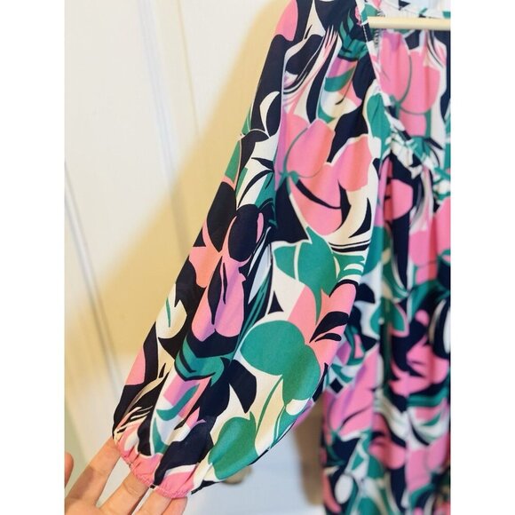 Counterparts 3/4 Sleeve Multicolor Tunic Top XL V-Neck Colorful Pink Blue Green - Picture 4 of 7